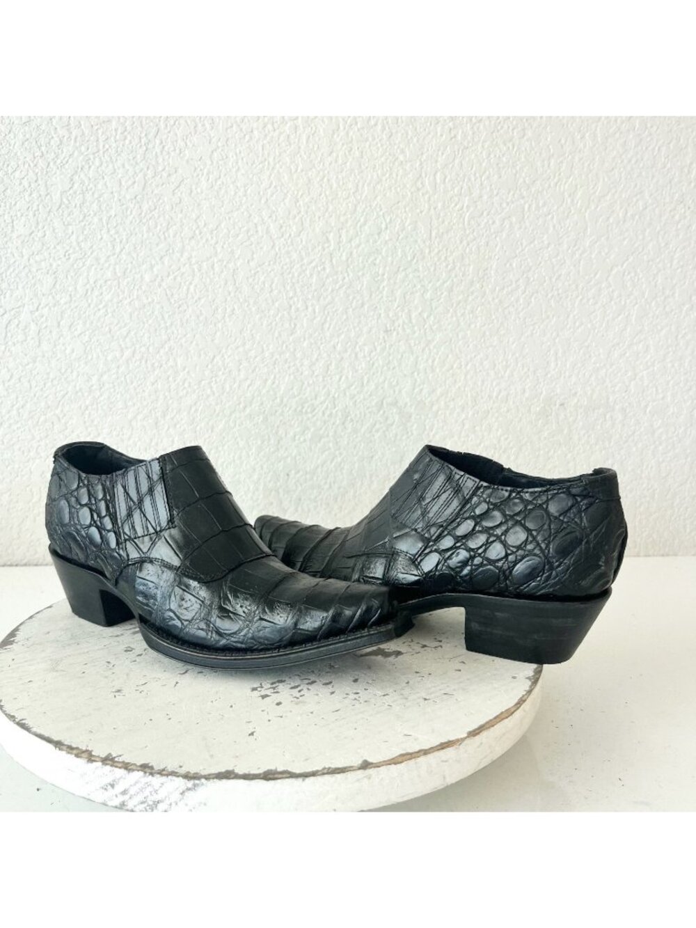 Rod Patrick Womens Black Caiman Shoes Size 5.5 Western Loafers Pointed Toe